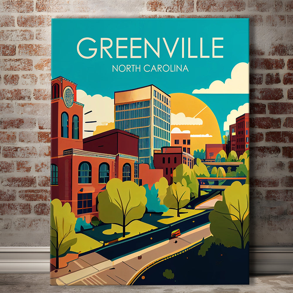 Greenville North Carolina Retro Art Print, Greenville City Wall Art, Canvas Print, Painting Canvas, Living Room Decor