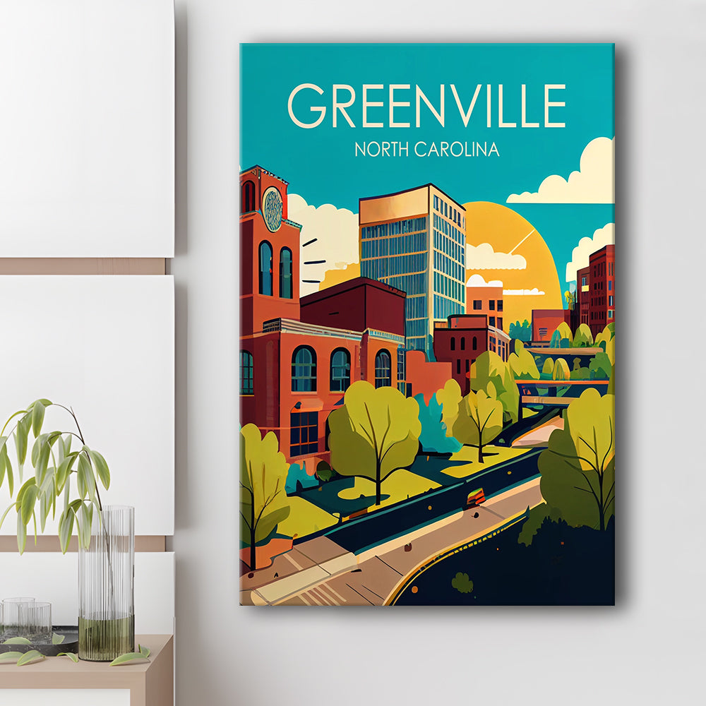 Greenville North Carolina Retro Art Print, Greenville City Wall Art, Canvas Print, Painting Canvas, Living Room Decor
