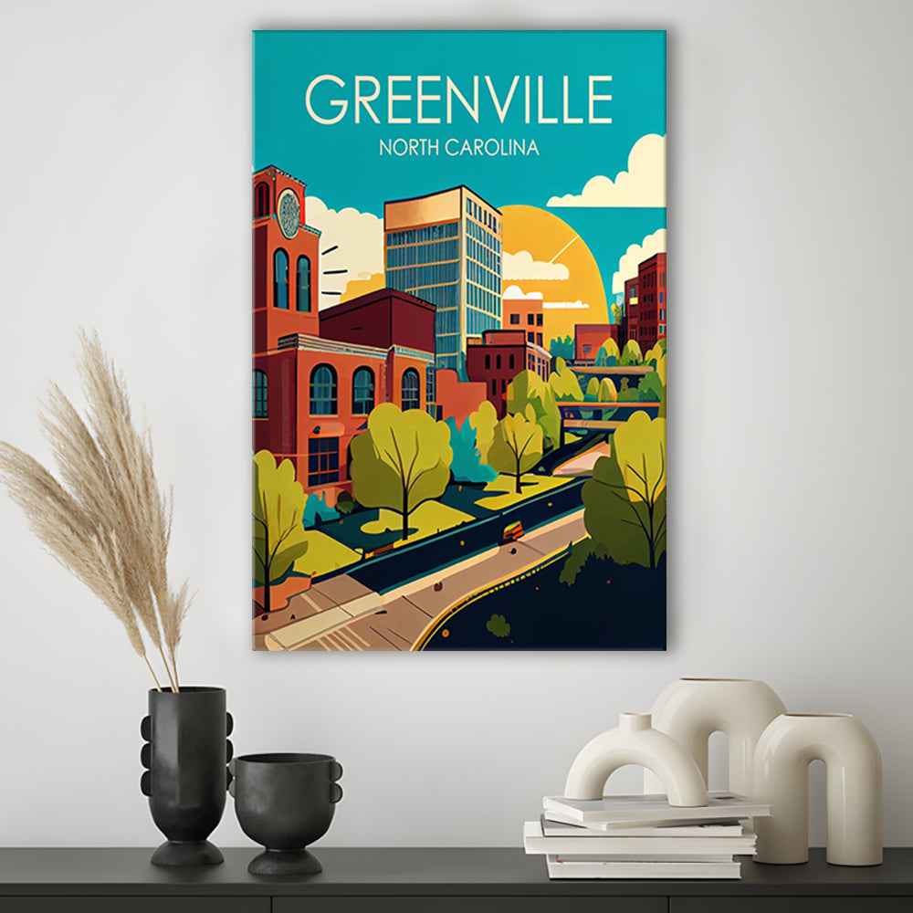 Greenville North Carolina Retro Art Print, Greenville City Wall Art, Canvas Print, Painting Canvas, Living Room Decor