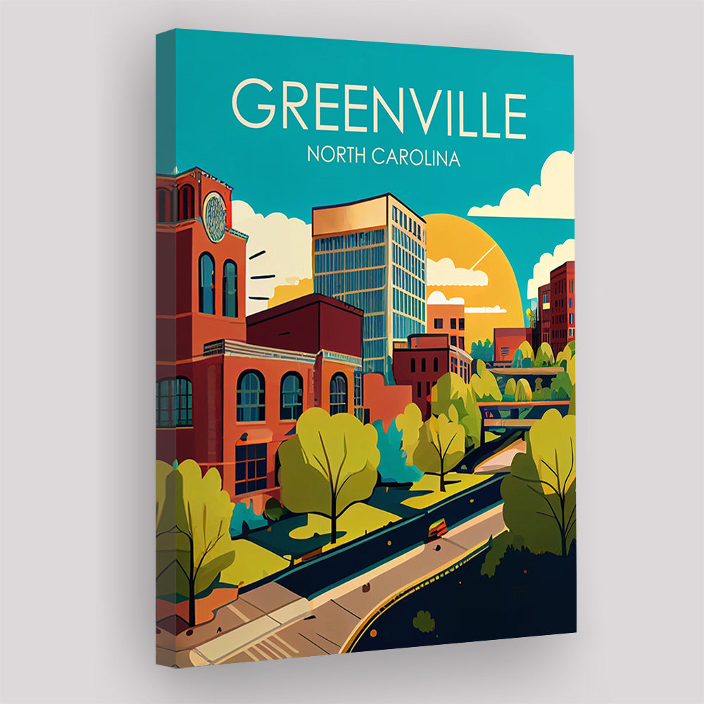 Greenville North Carolina Retro Art Print, Greenville City Wall Art, Canvas Print, Painting Canvas, Living Room Decor