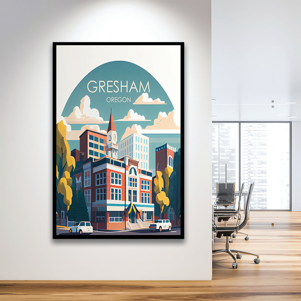 Gresham Oregon Retro Art Print, Gresham City Wall Art, Framed Art Print, Picture Framed, Painting Art