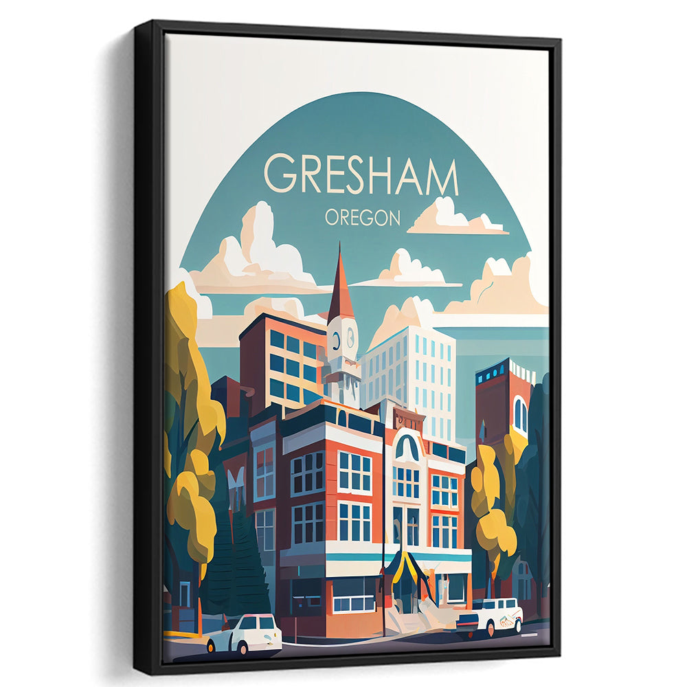 Gresham Oregon Retro Art Print, Gresham City Wall Art, Floating Framed Canvas Print, Framed Picture, Painting Canvas
