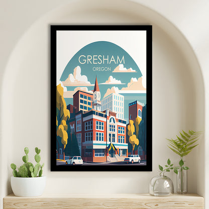 Gresham Oregon Retro Art Print, Gresham City Wall Art, Framed Art Print, Picture Framed, Painting Art
