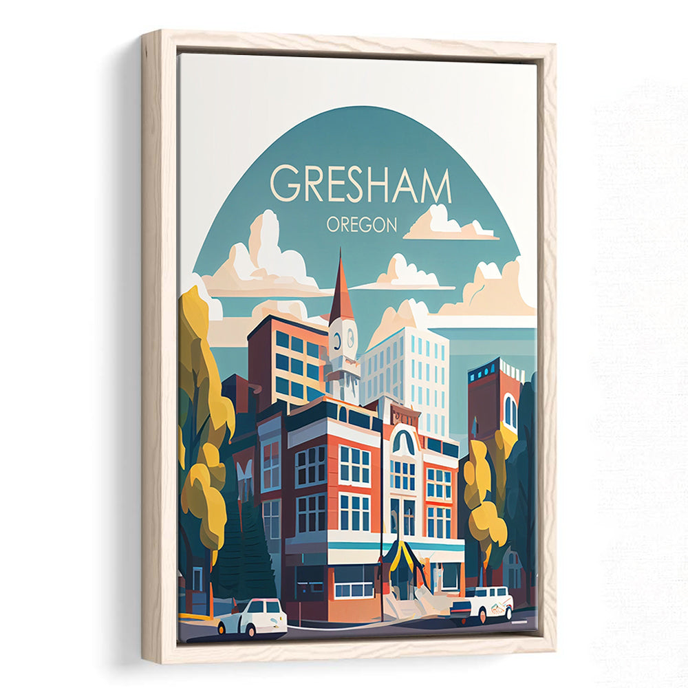 Gresham Oregon Retro Art Print, Gresham City Wall Art, Floating Framed Canvas Print, Framed Picture, Painting Canvas