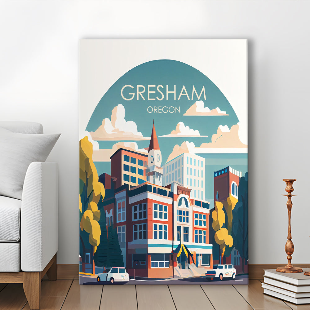 Gresham Oregon Retro Art Print, Gresham City Wall Art, Canvas Print, Painting Canvas, Living Room Decor