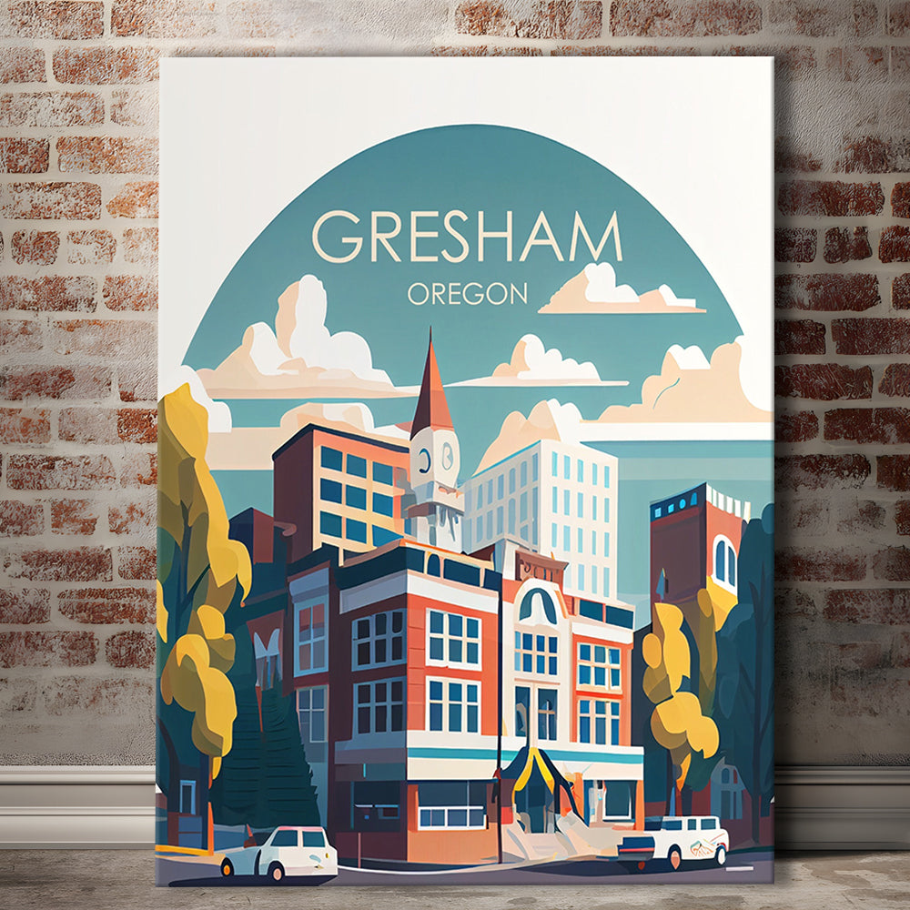 Gresham Oregon Retro Art Print, Gresham City Wall Art, Canvas Print, Painting Canvas, Living Room Decor