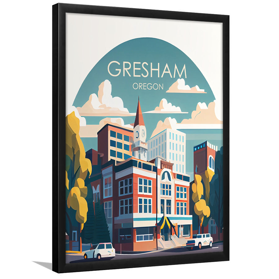 Gresham Oregon Retro Art Print, Gresham City Wall Art, Framed Art Print, Picture Framed, Painting Art