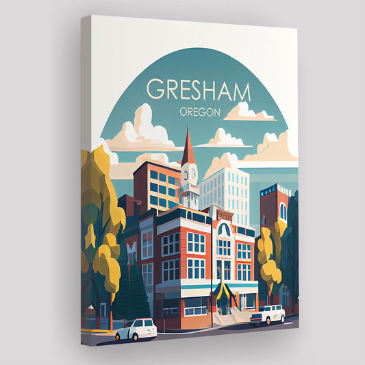 Gresham Oregon Retro Art Print, Gresham City Wall Art, Canvas Print, Painting Canvas, Living Room Decor