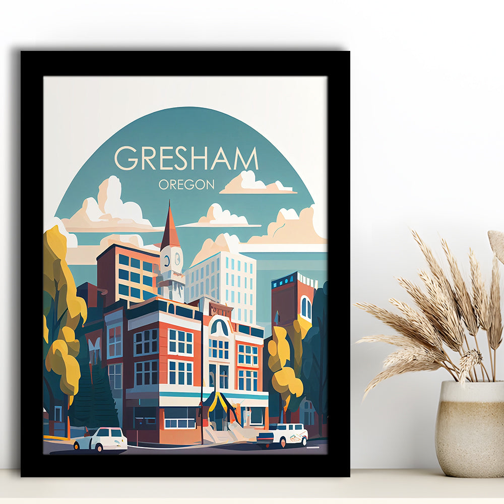 Gresham Oregon Retro Art Print, Gresham City Wall Art, Framed Art Print, Picture Framed, Painting Art