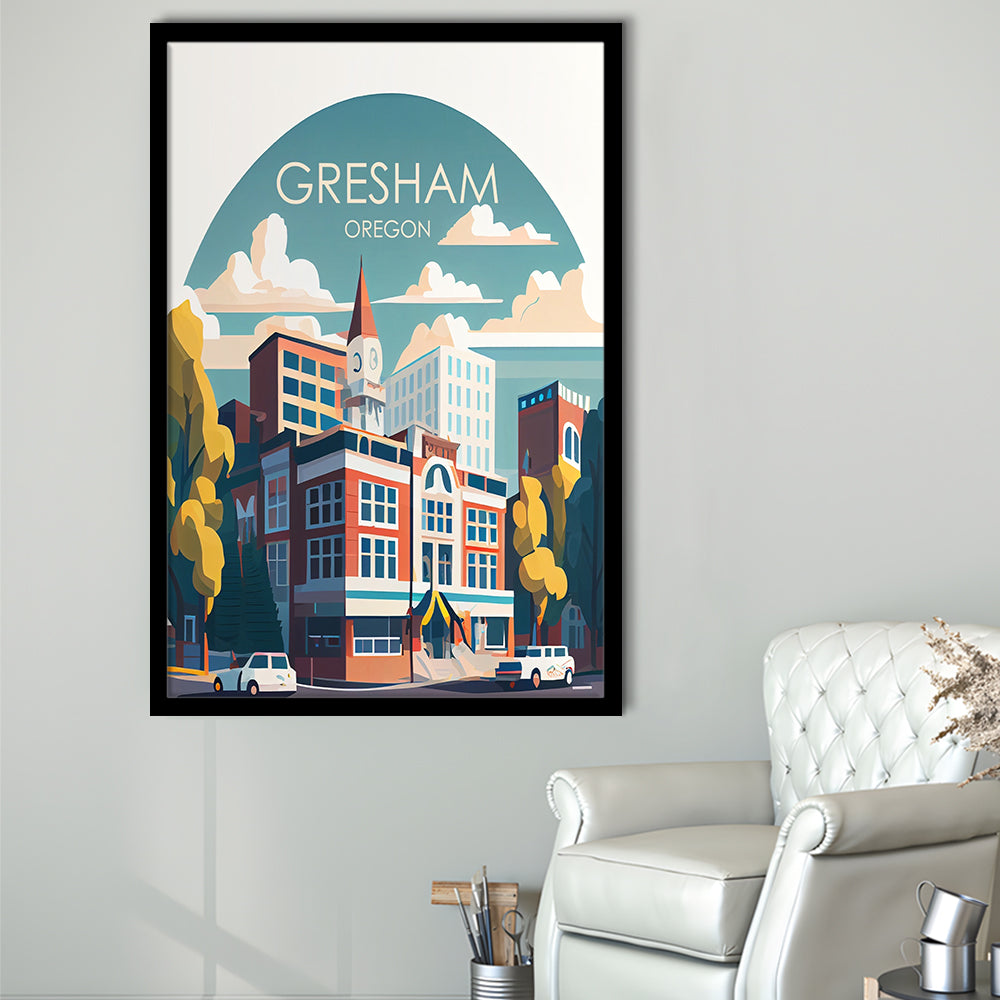 Gresham Oregon Retro Art Print, Gresham City Wall Art, Framed Art Print, Picture Framed, Painting Art