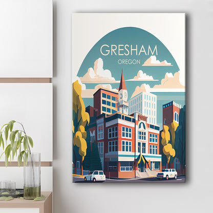 Gresham Oregon Retro Art Print, Gresham City Wall Art, Canvas Print, Painting Canvas, Living Room Decor