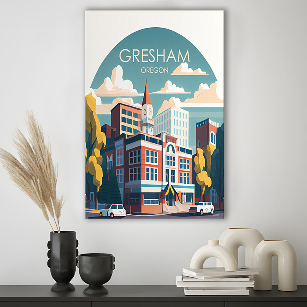 Gresham Oregon Retro Art Print, Gresham City Wall Art, Canvas Print, Painting Canvas, Living Room Decor