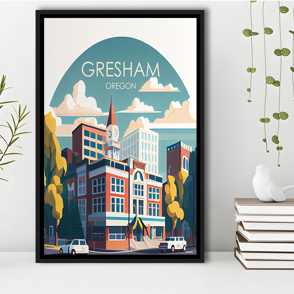 Gresham Oregon Retro Art Print, Gresham City Wall Art, Floating Framed Canvas Print, Framed Picture, Painting Canvas