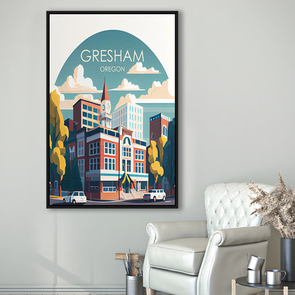 Gresham Oregon Retro Art Print, Gresham City Wall Art, Floating Framed Canvas Print, Framed Picture, Painting Canvas
