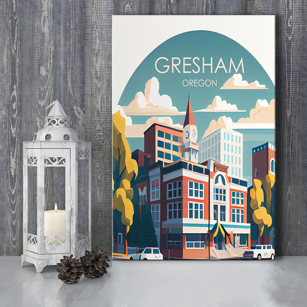 Gresham Oregon Retro Art Print, Gresham City Wall Art, Canvas Print, Painting Canvas, Living Room Decor