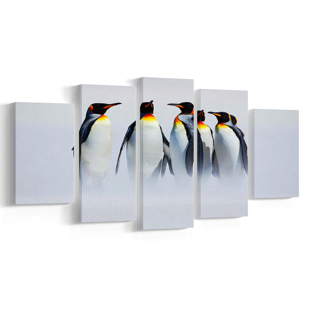 Group of Six King Penguins Wall Art, Falkland Islands Wall Decor, Antarctica Art, 5 Piece Large Cavas Print Wall Art