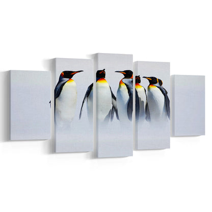 Group of Six King Penguins Wall Art, Falkland Islands Wall Decor, Antarctica Art, 5 Piece Large Cavas Print Wall Art