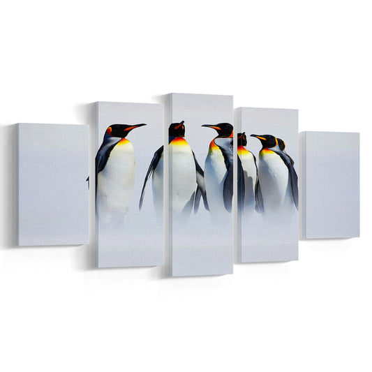 Group of Six King Penguins Wall Art, Falkland Islands Wall Decor, Antarctica Art, 5 Piece Large Cavas Print Wall Art