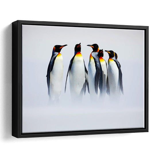 Group Of Six King Penguins Wall Art, Falkland Islands Wall Decor, Framed Cavas Print, Floating Frame