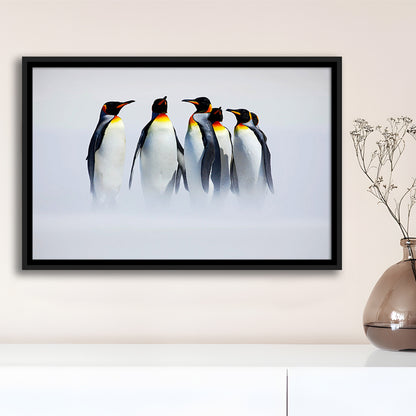 Group Of Six King Penguins Wall Art, Falkland Islands Wall Decor, Framed Cavas Print, Floating Frame