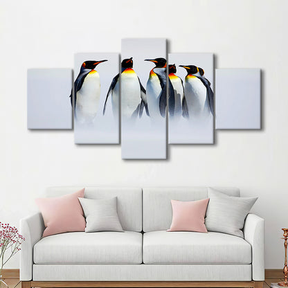 Group of Six King Penguins Wall Art, Falkland Islands Wall Decor, Antarctica Art, 5 Piece Large Cavas Print Wall Art