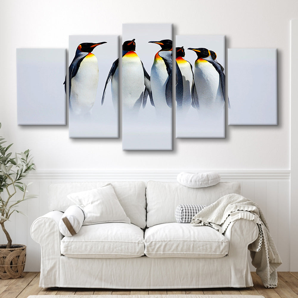 Group of Six King Penguins Wall Art, Falkland Islands Wall Decor, Antarctica Art, 5 Piece Large Cavas Print Wall Art