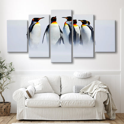 Group of Six King Penguins Wall Art, Falkland Islands Wall Decor, Antarctica Art, 5 Piece Large Cavas Print Wall Art