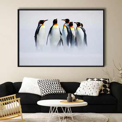 Group Of Six King Penguins Wall Art, Falkland Islands Wall Decor, Framed Cavas Print, Floating Frame