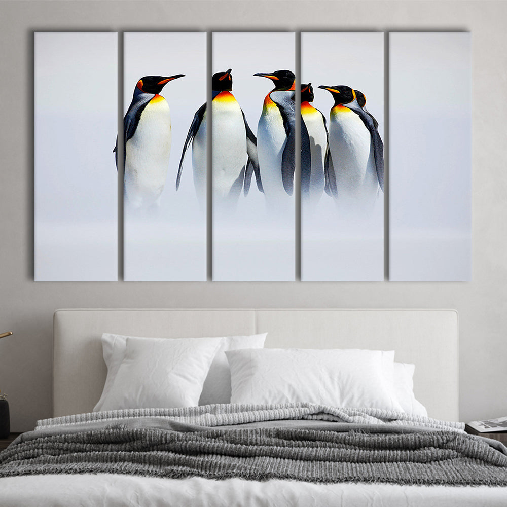 Group of Six King Penguins Wall Art, Falkland Islands Wall Decor, 5 Piece B Extra Large Cavas Print Wall Art Decor