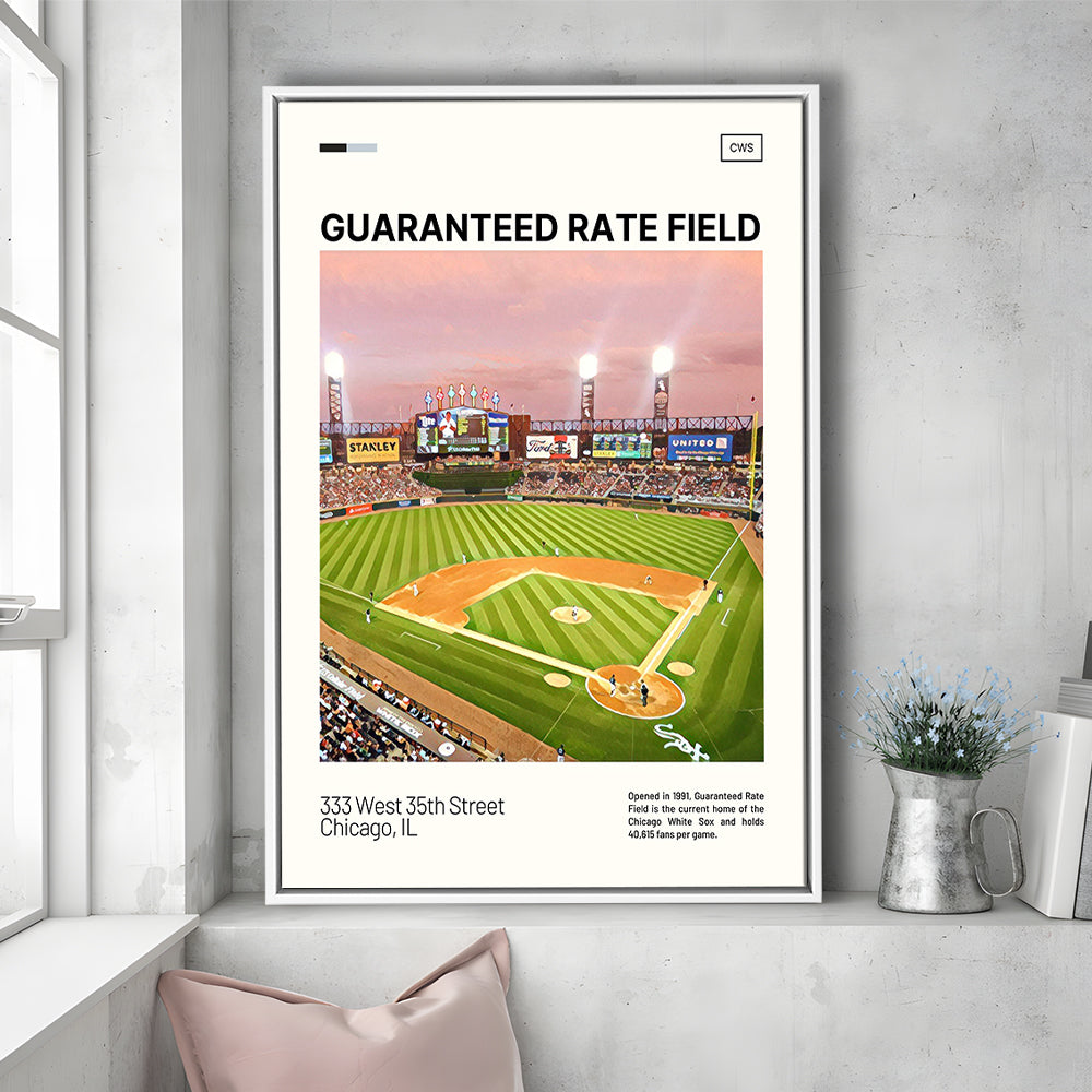 Guaranteed Rate Field Print, Chicago White Sox Stadium Canvas Art, Man Cave Gift, Floating Framed Canvas Print Wall Art