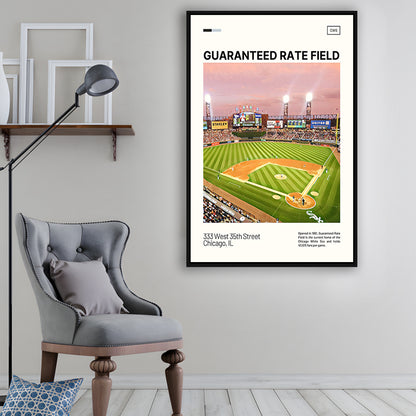 Guaranteed Rate Field Print, Chicago White Sox Stadium Canvas Art, Man Cave Gift, Floating Framed Canvas Print Wall Art
