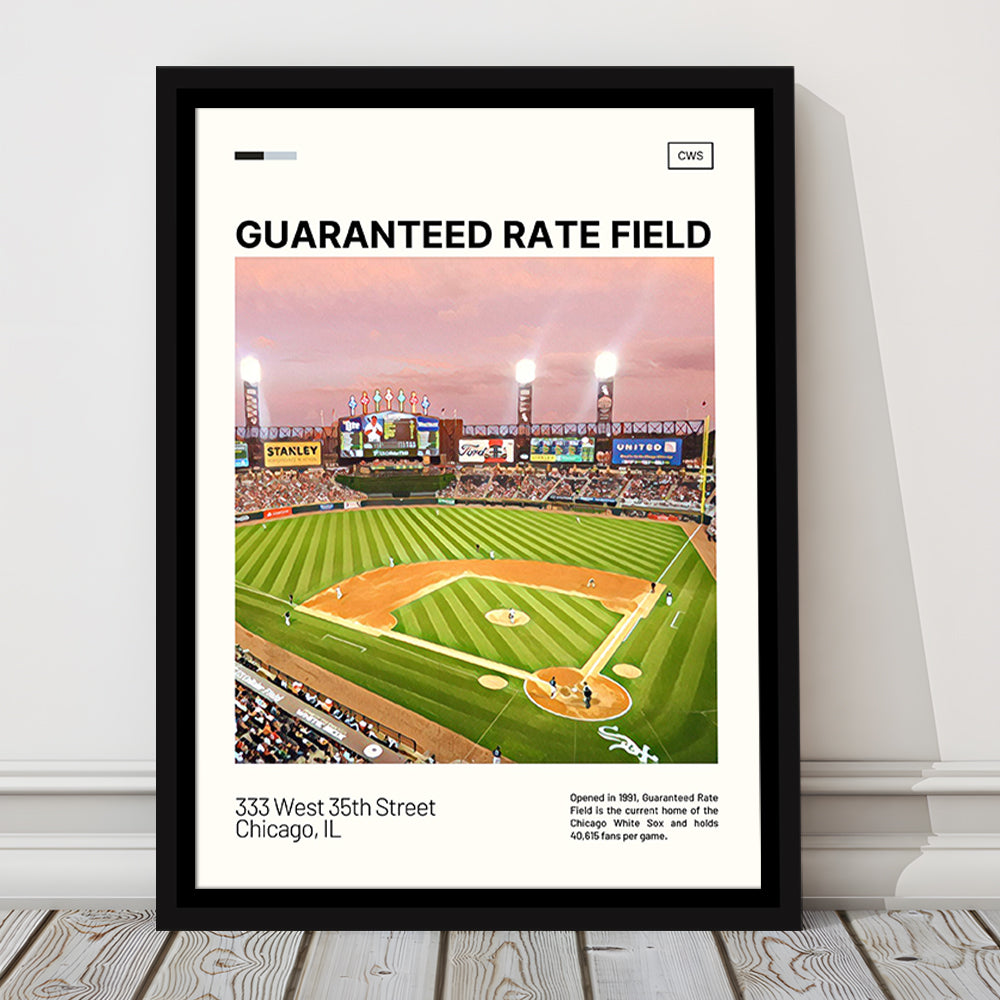 Guaranteed Rate Field Print, Chicago White Sox Stadium Canvas Art, Man Cave Gift, Floating Framed Canvas Print Wall Art