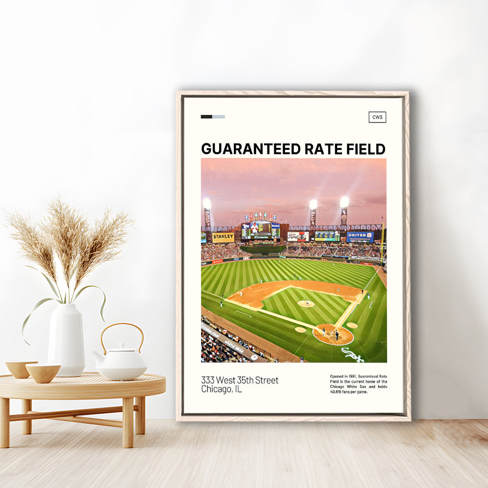Guaranteed Rate Field Print, Chicago White Sox Stadium Canvas Art, Man Cave Gift, Floating Framed Canvas Print Wall Art