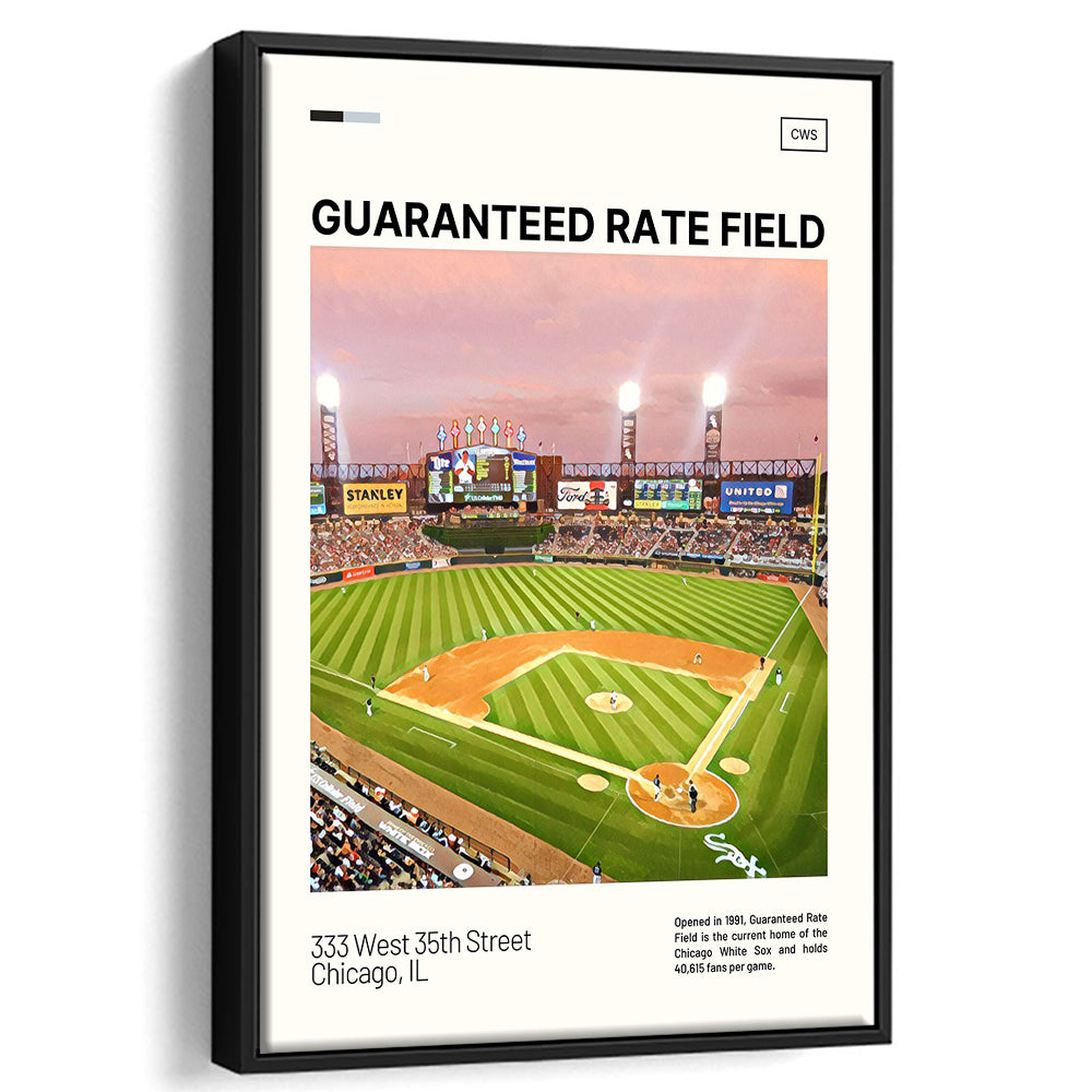 Guaranteed Rate Field Print, Chicago White Sox Stadium Canvas Art, Man Cave Gift, Floating Framed Canvas Print Wall Art