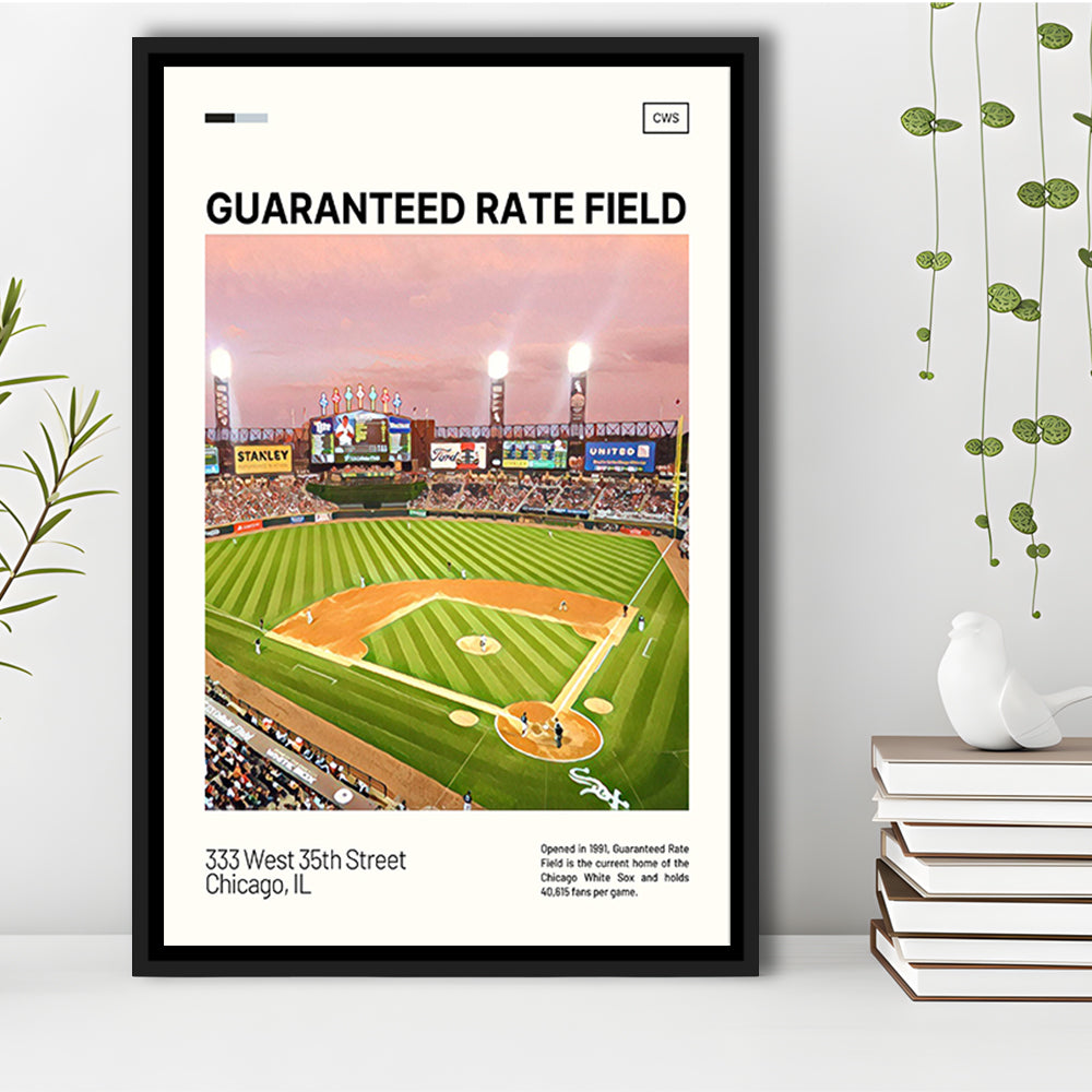 Guaranteed Rate Field Print, Chicago White Sox Stadium Canvas Art, Man Cave Gift, Floating Framed Canvas Print Wall Art