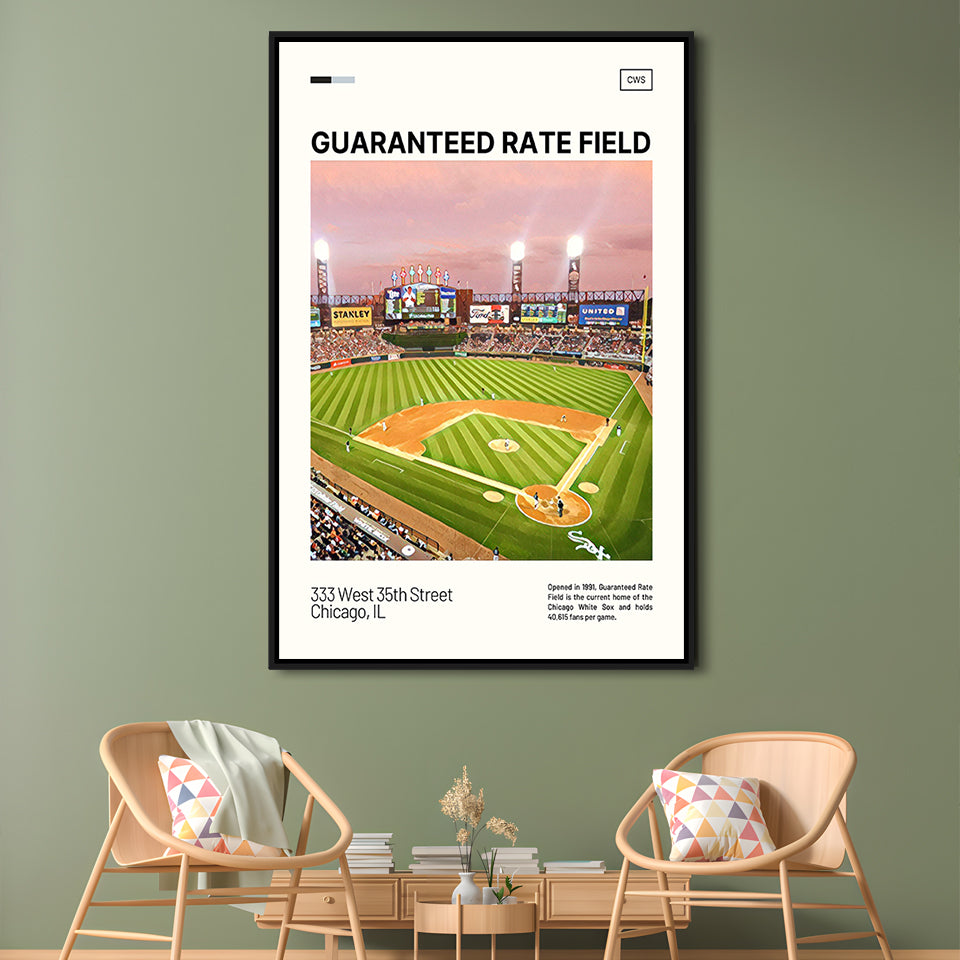 Guaranteed Rate Field Print, Chicago White Sox Stadium Canvas Art, Man Cave Gift, Floating Framed Canvas Print Wall Art