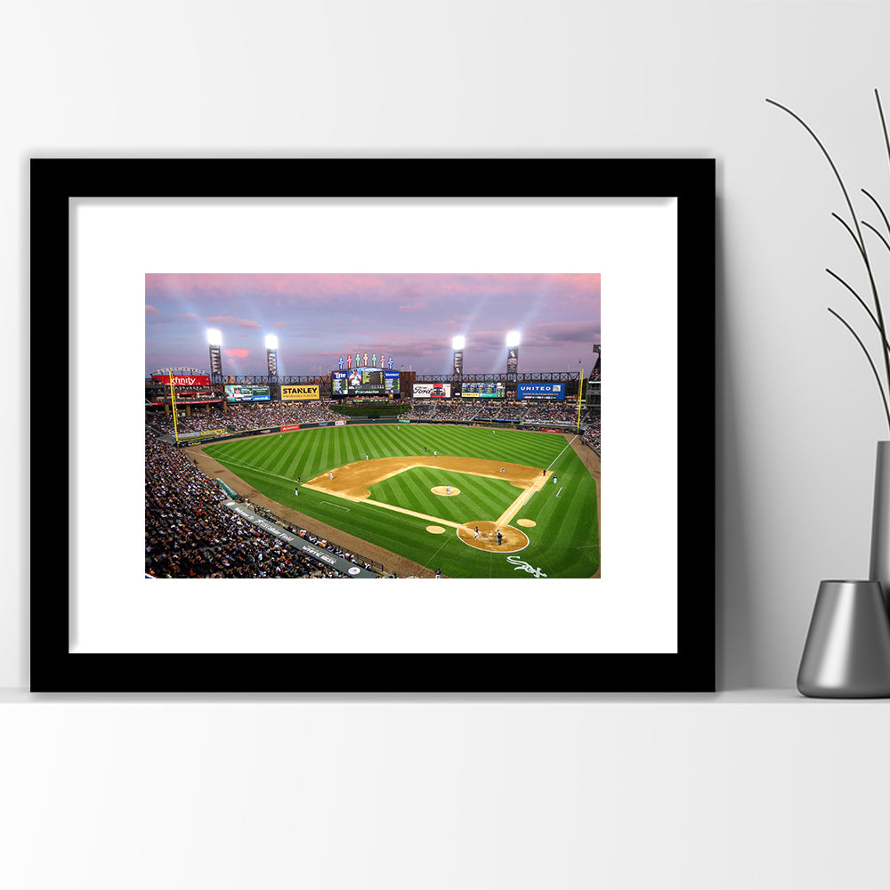 Guaranteed Rate Field, Stadium Canvas, Sport Art, Gift for him, White Border Framed Art Print Wall Decor