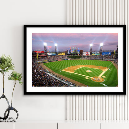 Guaranteed Rate Field, Stadium Canvas, Sport Art, Gift for him, White Border Framed Art Print Wall Decor