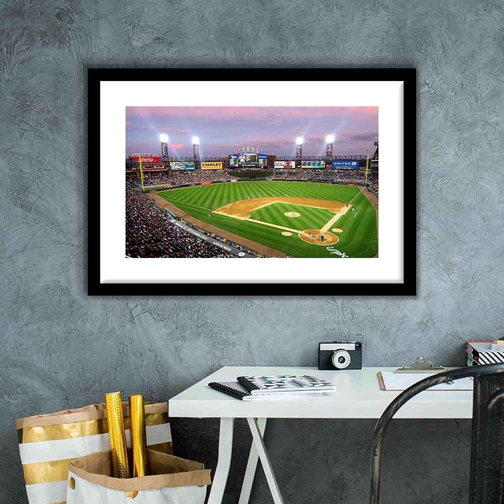 Guaranteed Rate Field, Stadium Canvas, Sport Art, Gift for him, White Border Framed Art Print Wall Decor