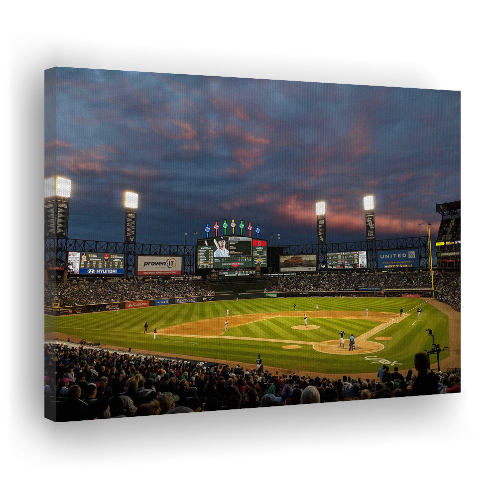 Guaranteed Rate Field at Night, Stadium Canvas, Sport Art, Gift for him, Man Cave Decor, Art Print, Canvas Print Wall Art