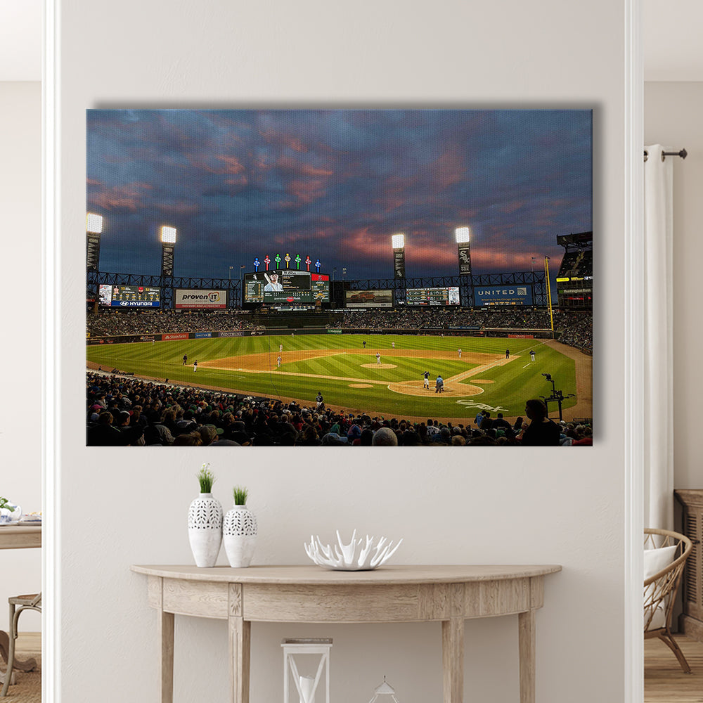 Guaranteed Rate Field at Night, Stadium Canvas, Sport Art, Gift for him, Man Cave Decor, Art Print, Canvas Print Wall Art