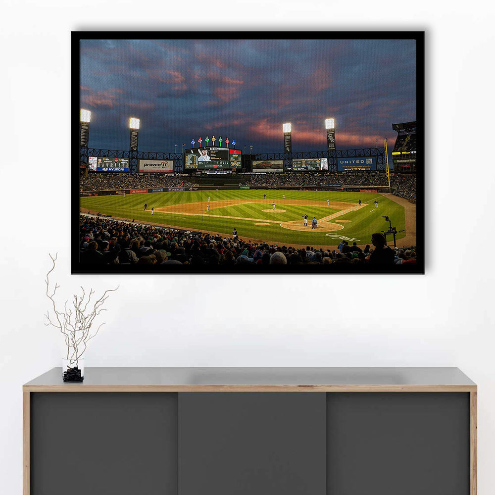 Guaranteed Rate Field at Night, Stadium Canvas, Sport Art, Gift for him, Framed Art Print Wall Decor, Picture Framed