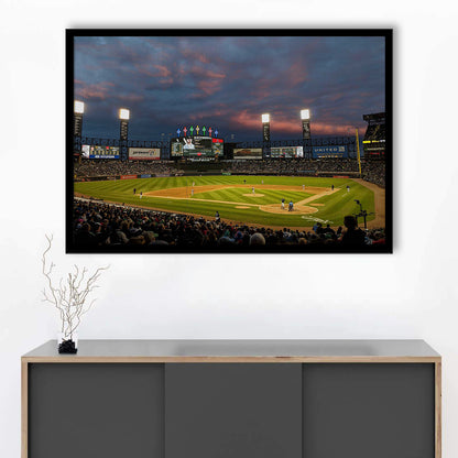 Guaranteed Rate Field at Night, Stadium Canvas, Sport Art, Gift for him, Framed Art Print Wall Decor, Picture Framed