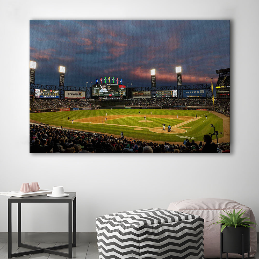 Guaranteed Rate Field at Night, Stadium Canvas, Sport Art, Gift for him, Man Cave Decor, Art Print, Canvas Print Wall Art