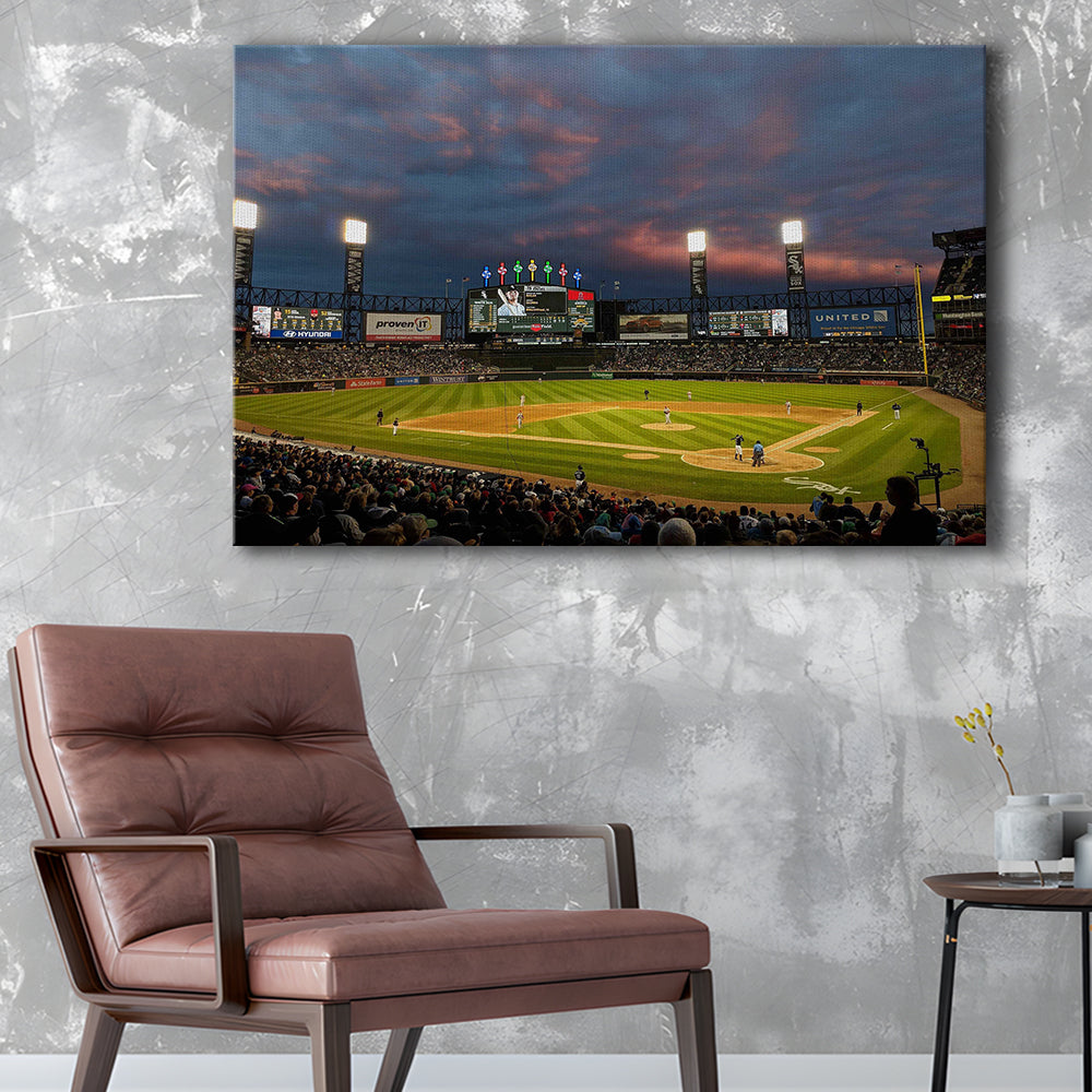 Guaranteed Rate Field at Night, Stadium Canvas, Sport Art, Gift for him, Man Cave Decor, Art Print, Canvas Print Wall Art
