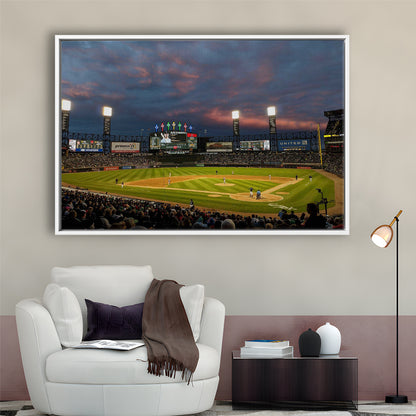 Guaranteed Rate Field at Night, Stadium Canvas, Sport Art, Framed Canvas Print Wall Art, Floating Frame