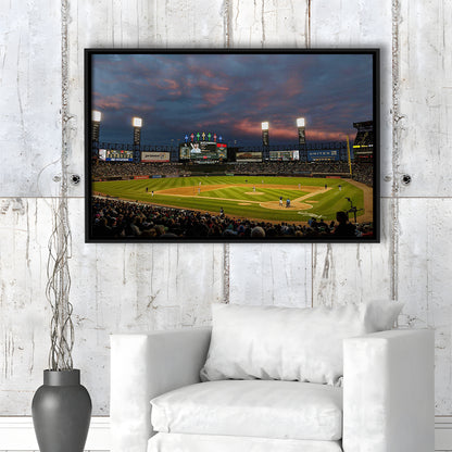 Guaranteed Rate Field at Night, Stadium Canvas, Sport Art, Framed Canvas Print Wall Art, Floating Frame