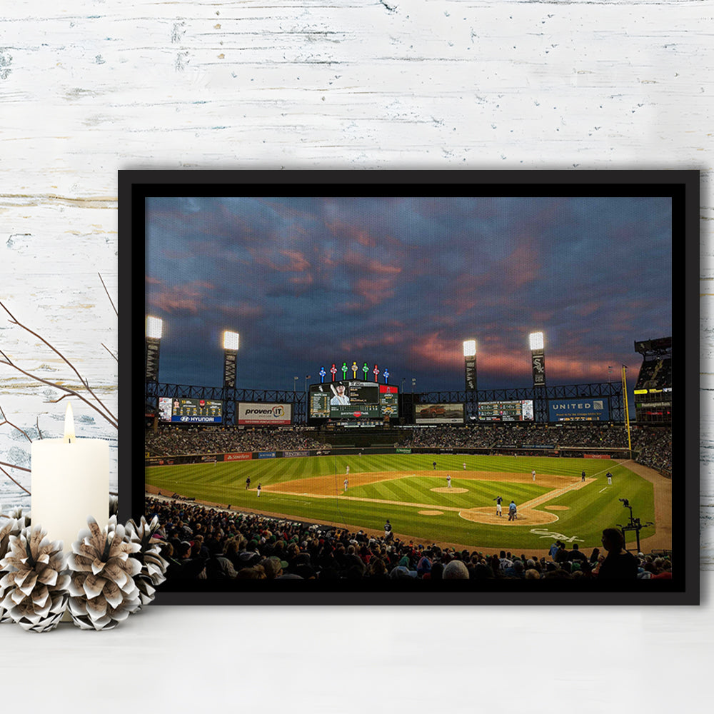 Guaranteed Rate Field at Night, Stadium Canvas, Sport Art, Framed Canvas Print Wall Art, Floating Frame
