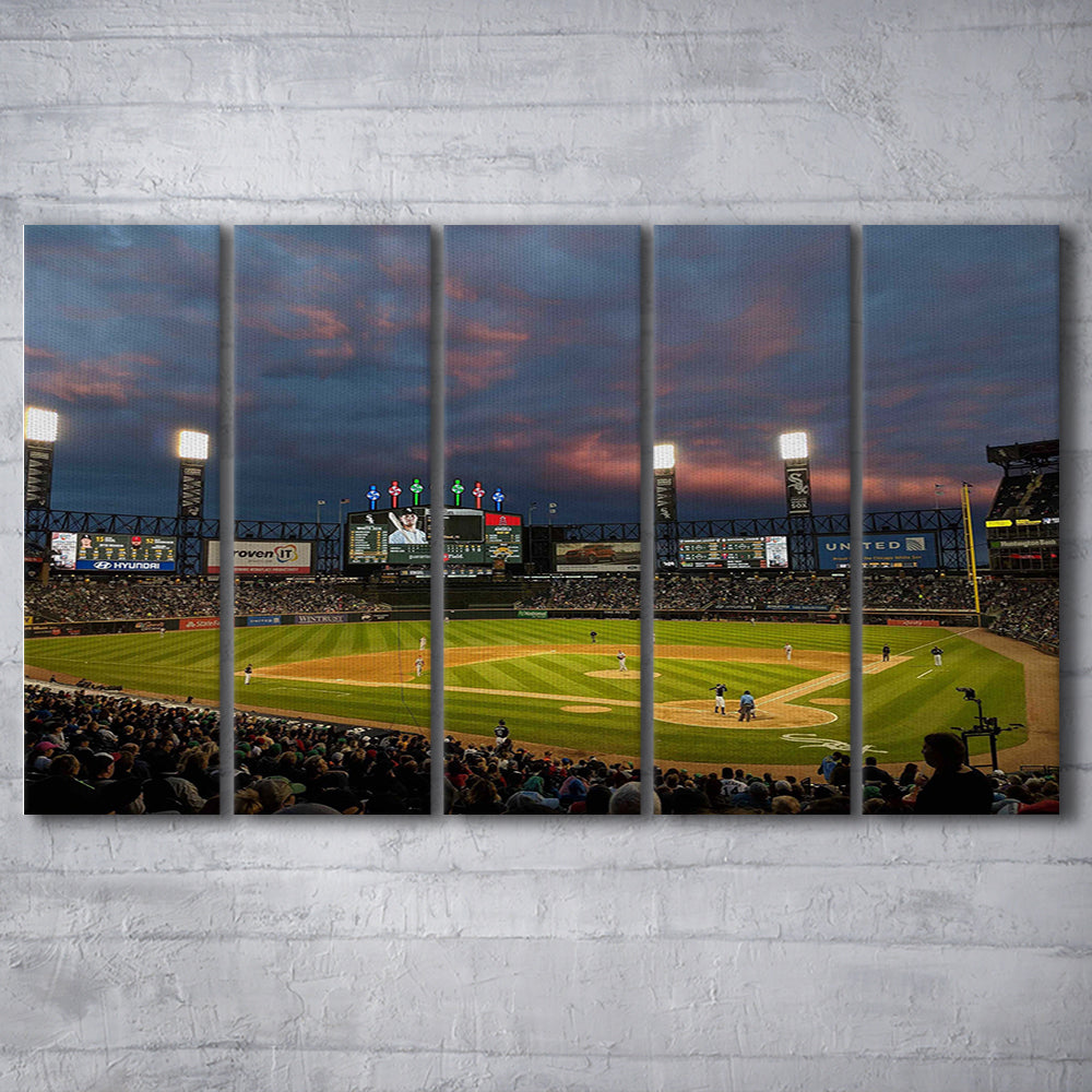 Guaranteed Rate Field at Night, Stadium Canvas, Sport Art, 5 Panel B, Extra Large Canvas, Canvas Print Wall Art
