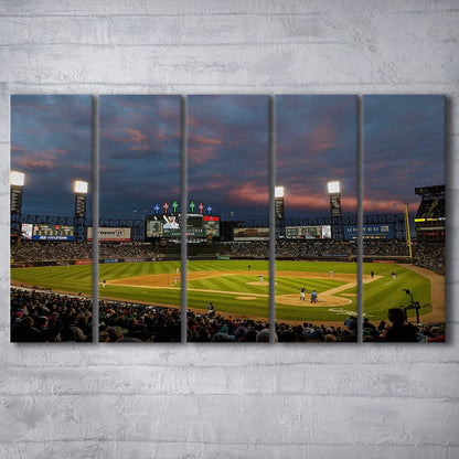 Guaranteed Rate Field at Night, Stadium Canvas, Sport Art, 5 Panel B, Extra Large Canvas, Canvas Print Wall Art